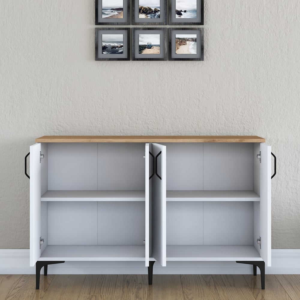 Arlivo Wooden Coffee Station Cabinets with 4 Doors in White and Walnut