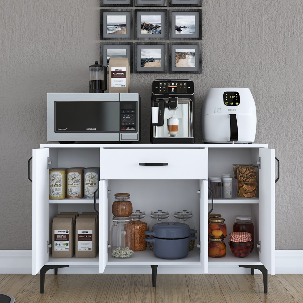 Arlivo Wooden Coffee Station Cabinets with 4 Doors in White