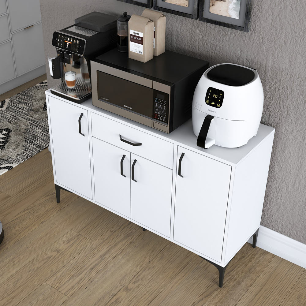 Arlivo Wooden Coffee Station Cabinets with 4 Doors in White