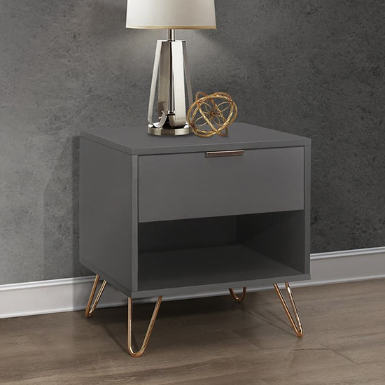 Photo of Aral wooden bedside cabinet with 1 drawer in charcoal