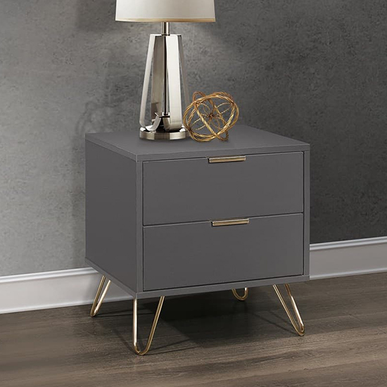 Photo of Aral wooden bedside cabinet with 2 drawers in charcoal