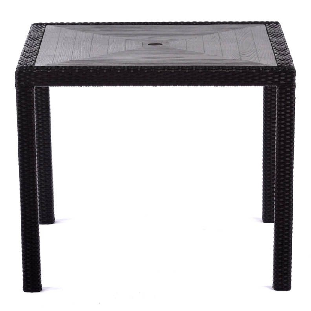 Arlo Grey Polyresin Square Dining Table With Black Brown Weave