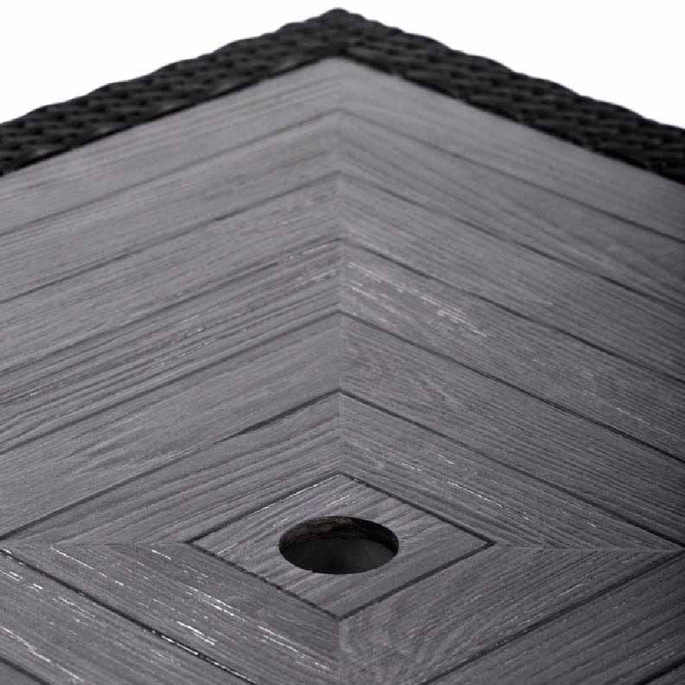 Arlo Grey Polyresin Square Dining Table With Black Brown Weave