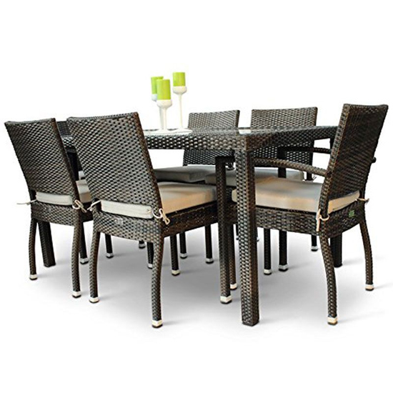 Arlo Outdoor Rattan Dining Table With 6 Chairs In Black Brown