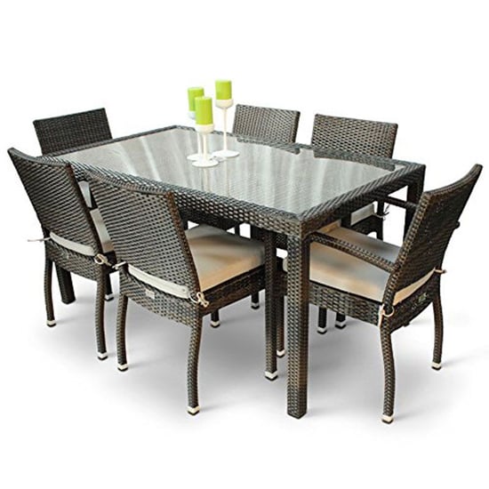 Read more about Arlo outdoor rattan dining table with 6 chairs in black brown