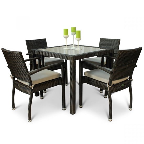Read more about Arlo rattan square dining table and 4 armchairs in black brown