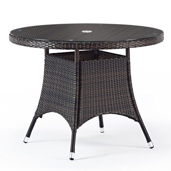 Arlo Outdoor Rattan Dining Table With 4 Armchairs In Black Brown