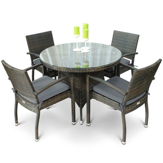 Arlo Outdoor Rattan Round Dining Table And 4 Arlo Armchairs
