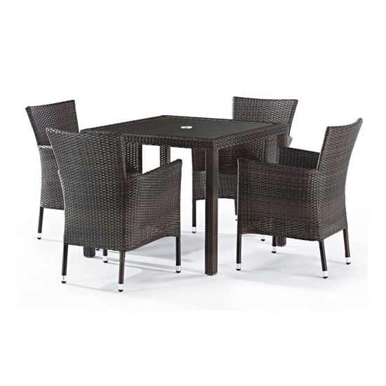Arlo Outdoor Rattan Square Dining Table And 4 Newbury Chairs