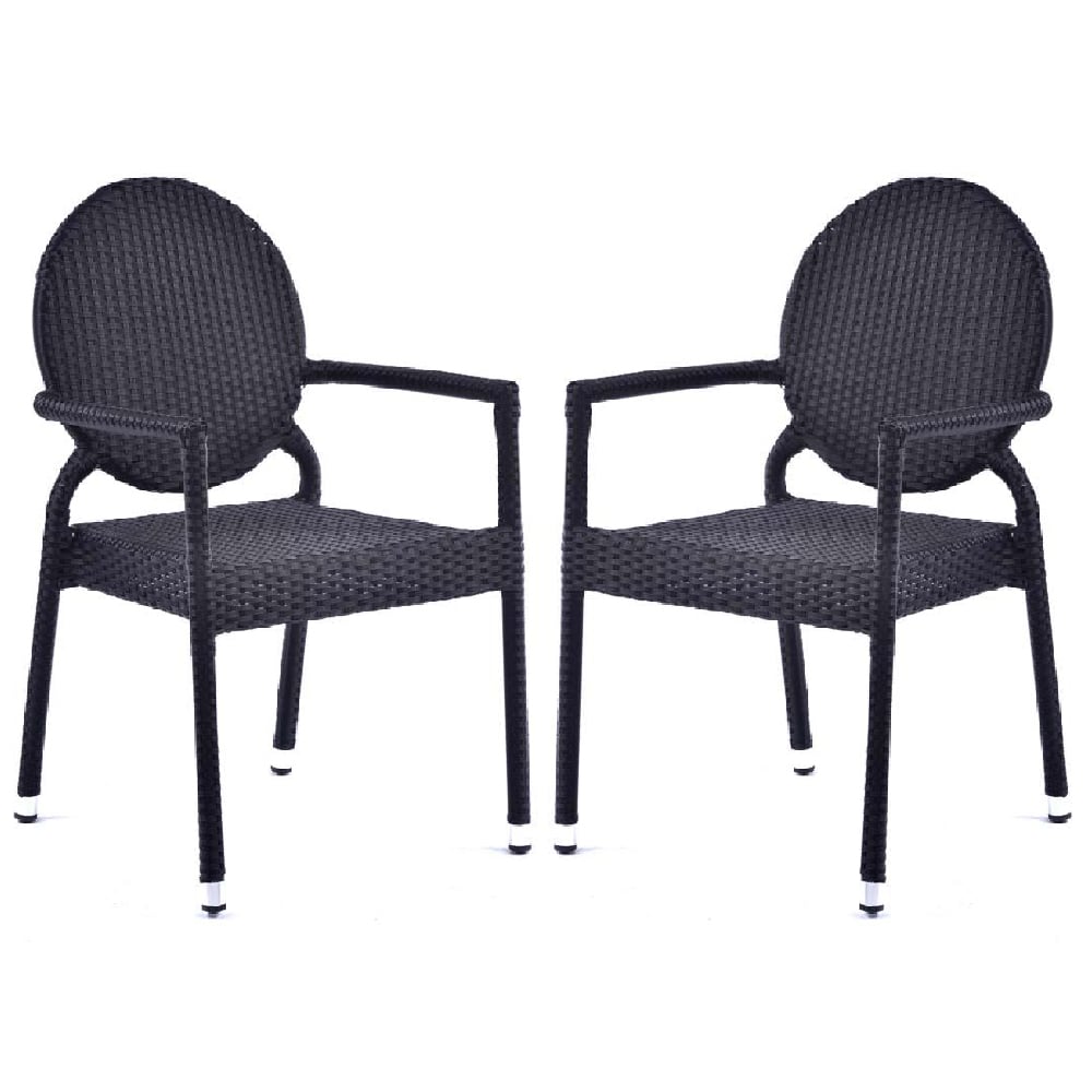 Read more about Arlo black rattan stacking arm chairs in pair