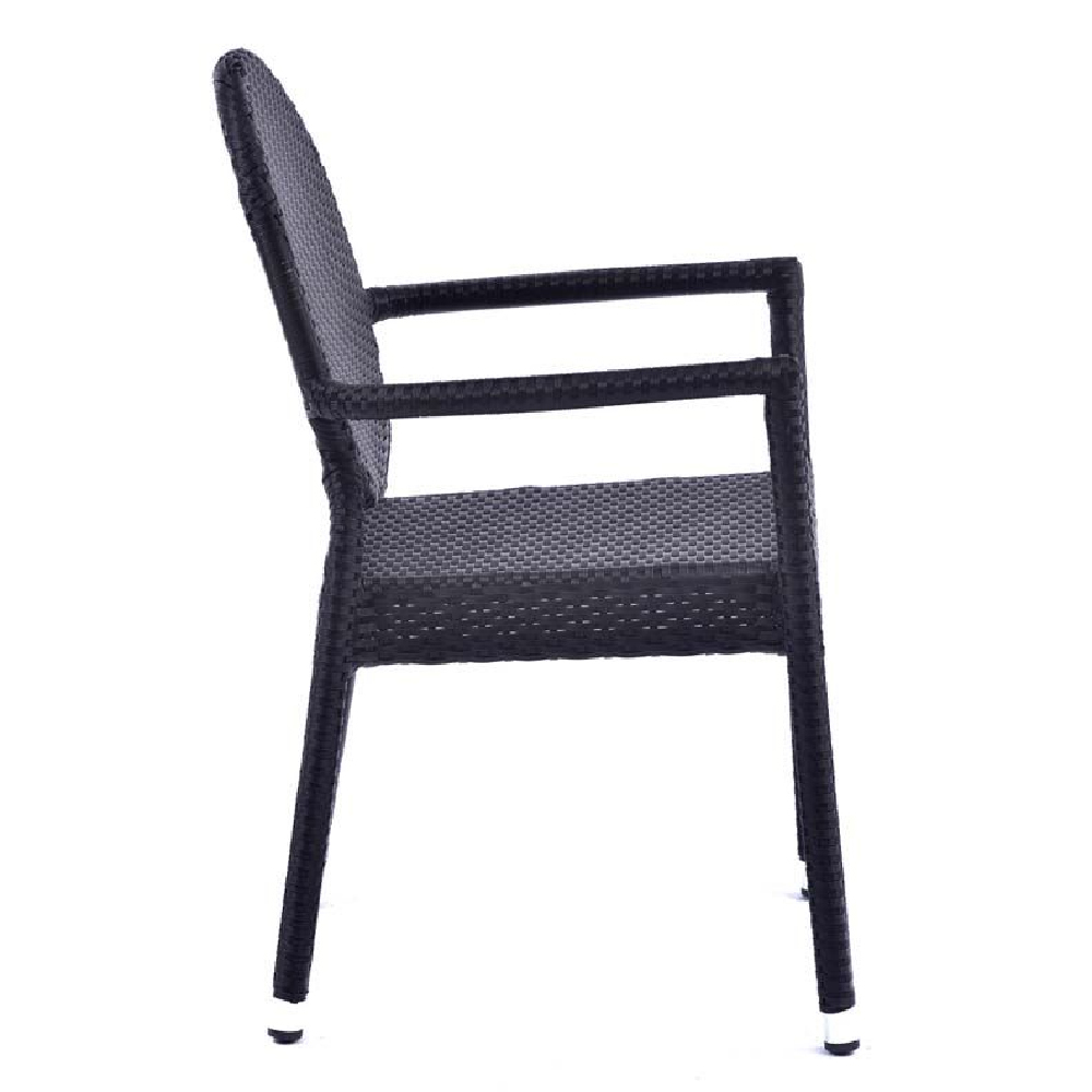 Arlo Black Rattan Stacking Arm Chairs In Pair