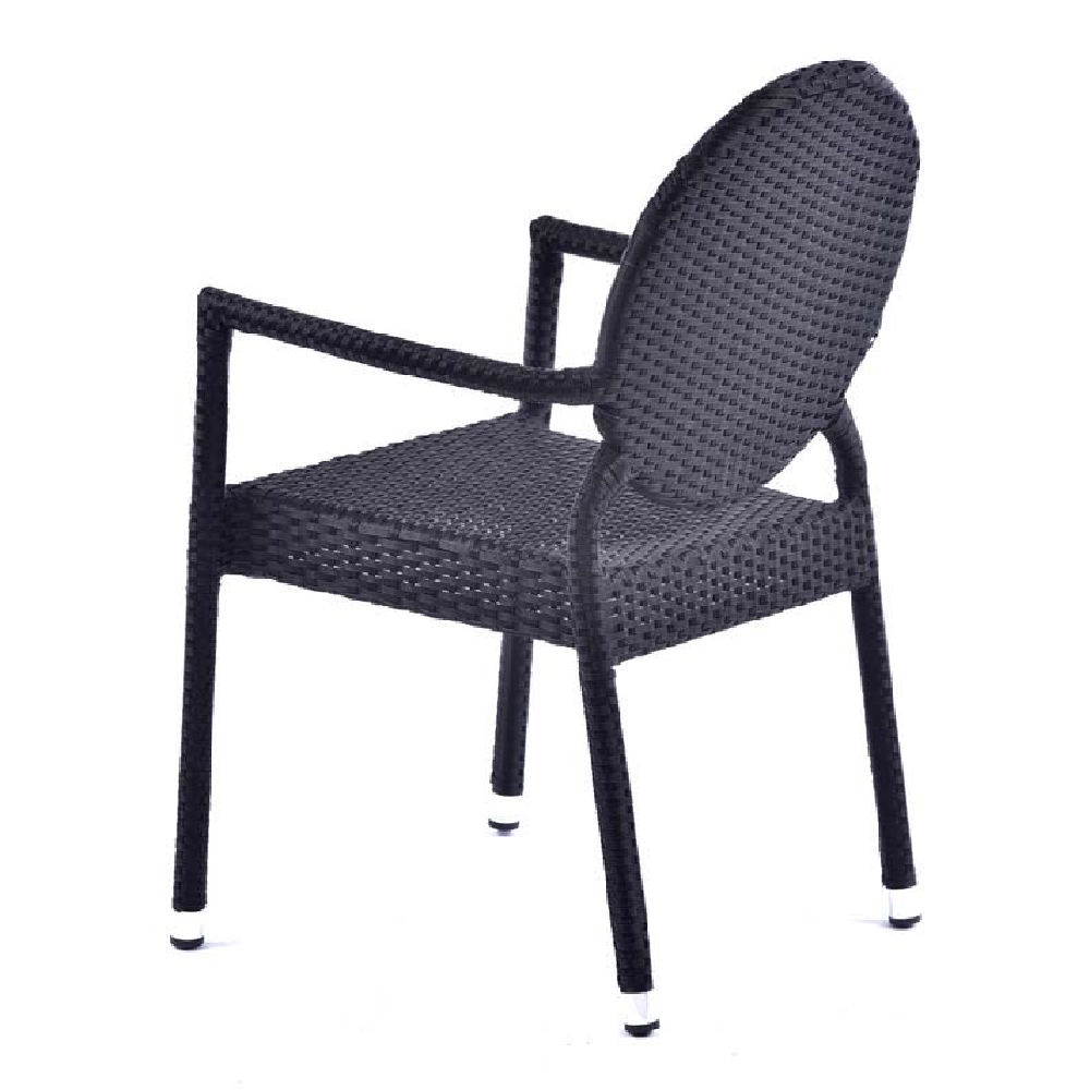 Arlo Black Rattan Stacking Arm Chairs In Pair
