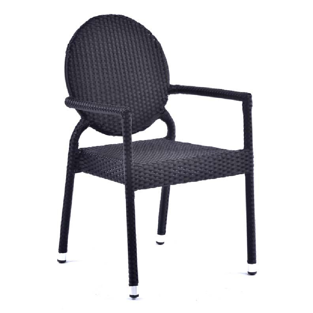 Arlo Black Rattan Stacking Arm Chairs In Pair