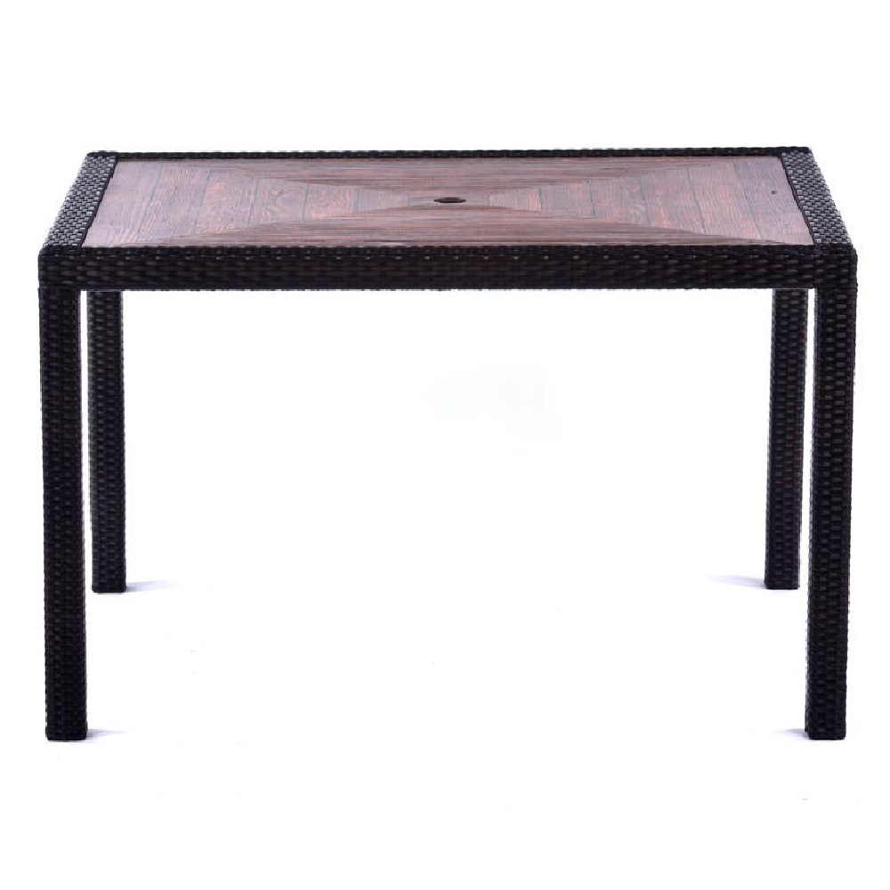 Arlo Teak Polyresin Rectangular Dining Table With Black Weave