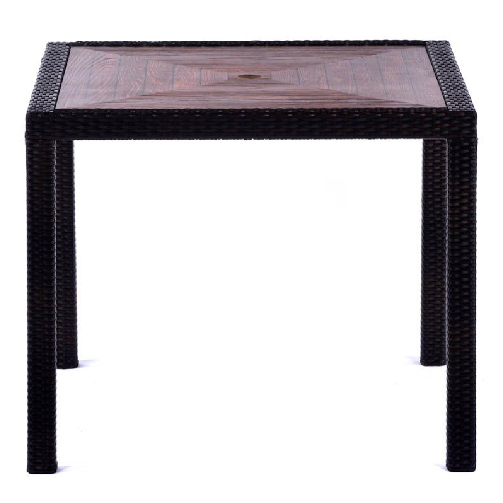 Arlo Teak Polyresin Square Dining Table With Black Brown Weave