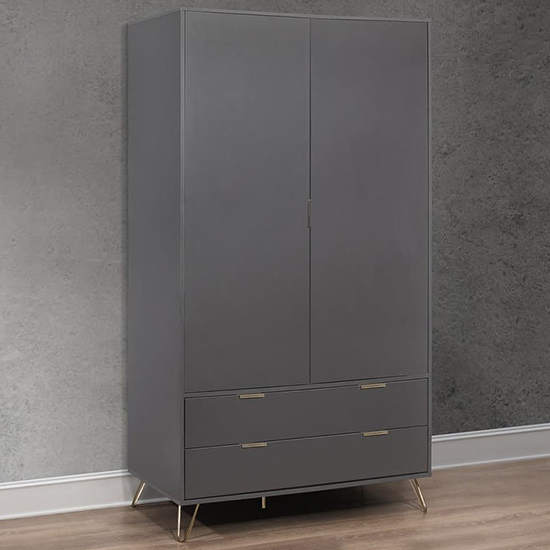 Photo of Aral wooden wardrobe with 2 doors and 2 drawers in charcoal