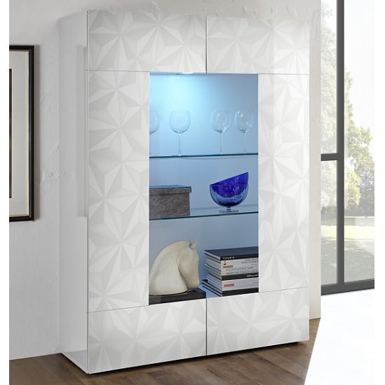 Arlon Display Cabinet In White High Gloss With 2 Doors And LED_1