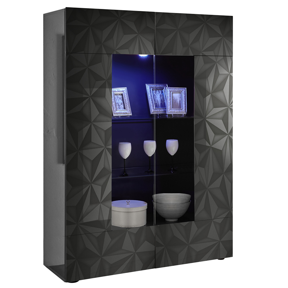 Arlon High Gloss Display Cabinet With 2 Doors In Grey And LED