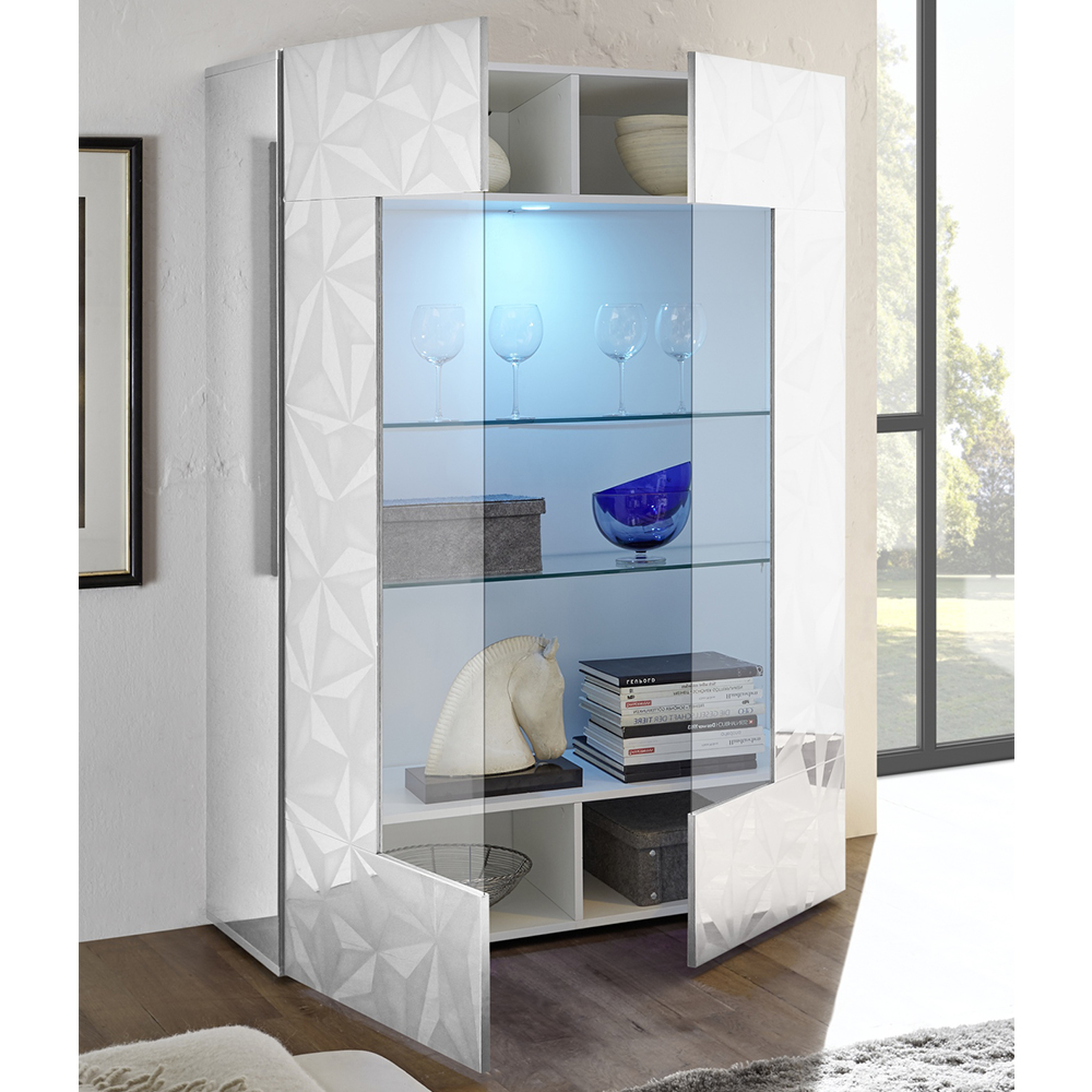 Arlon High Gloss Display Cabinet With 2 Doors In White And LED