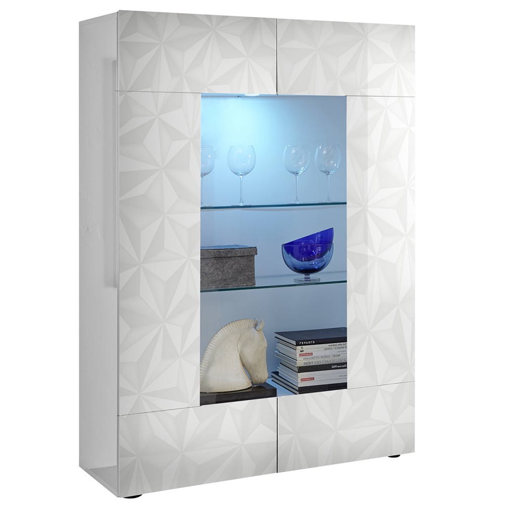 Arlon High Gloss Display Cabinet With 2 Doors In White And LED