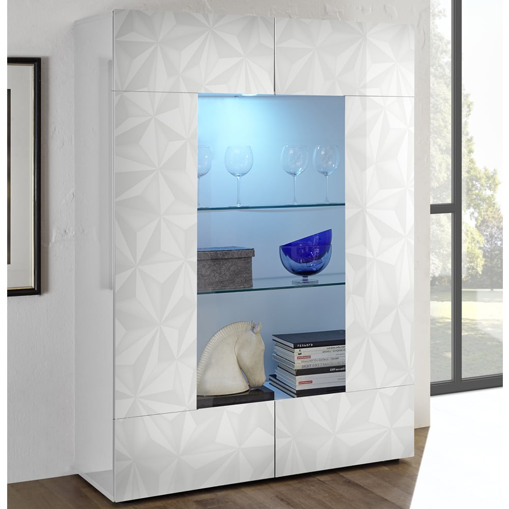 Arlon High Gloss Display Cabinet With 2 Doors In White And LED