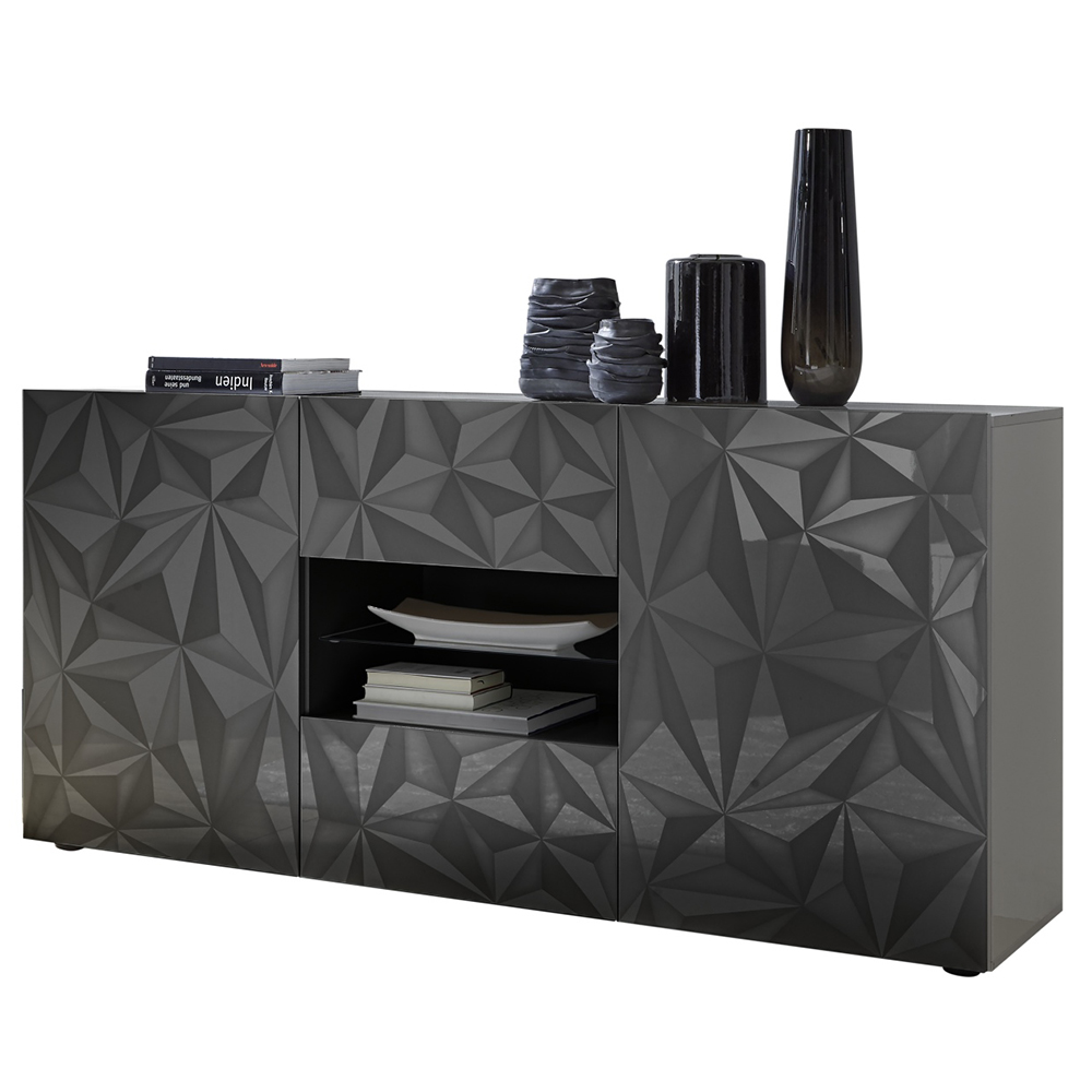 Arlon High Gloss Sideboard With 2 Doors 2 Drawers In Grey