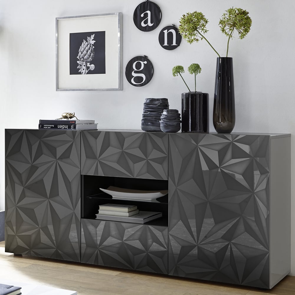 Arlon High Gloss Sideboard With 2 Doors 2 Drawers In Grey