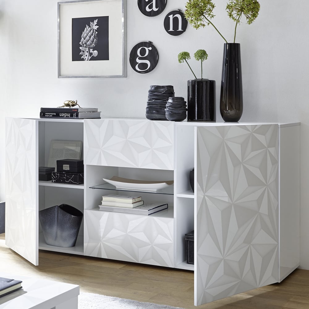 Arlon High Gloss Sideboard With 2 Doors 2 Drawers In White