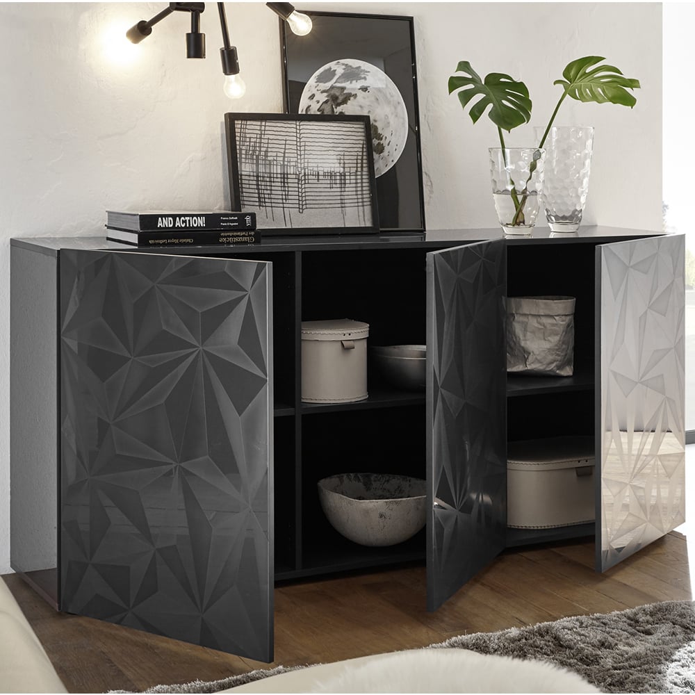 Arlon High Gloss Sideboard With 3 Doors In Grey