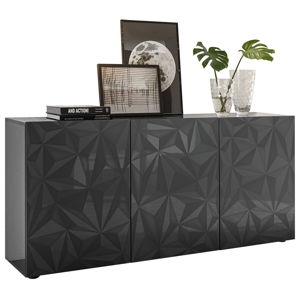 Arlon High Gloss Sideboard With 3 Doors In Grey