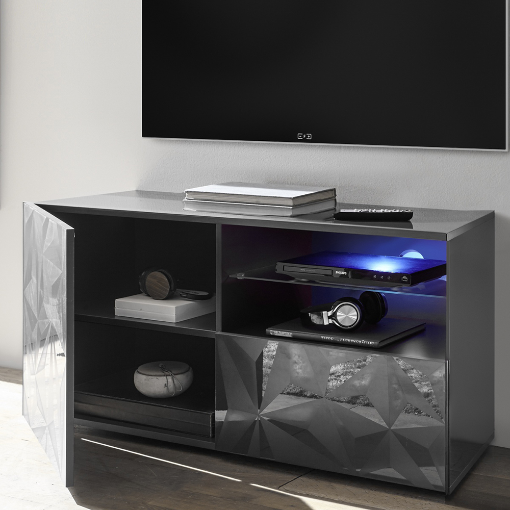 Arlon High Gloss TV Stand With 1 Door 1 Drawer In Grey And LED