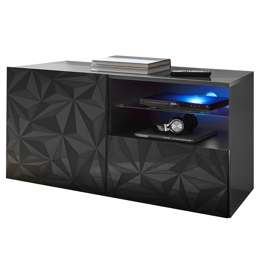 Arlon High Gloss TV Stand With 1 Door 1 Drawer In Grey And LED