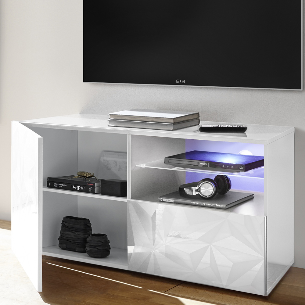 Arlon High Gloss TV Stand With 1 Door 1 Drawer In White And LED