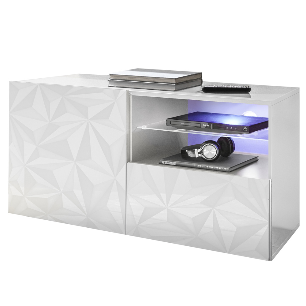 Arlon High Gloss TV Stand With 1 Door 1 Drawer In White And LED