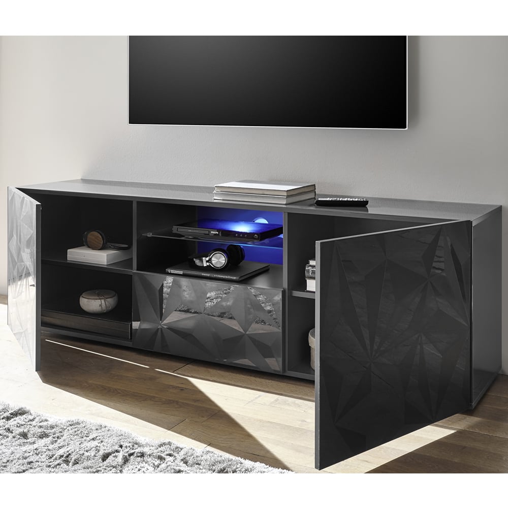 Arlon High Gloss TV Stand With 2 Doors 1 Drawer In Grey And LED