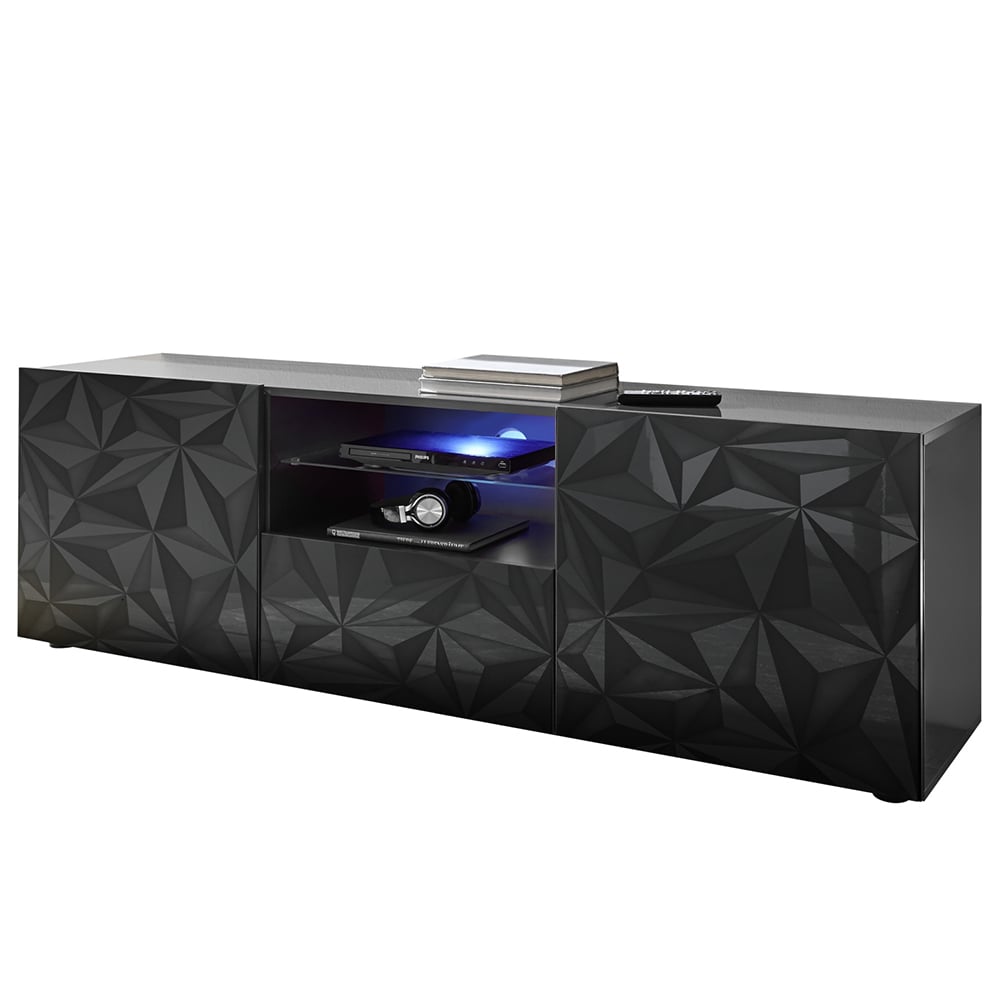 Arlon High Gloss TV Stand With 2 Doors 1 Drawer In Grey And LED