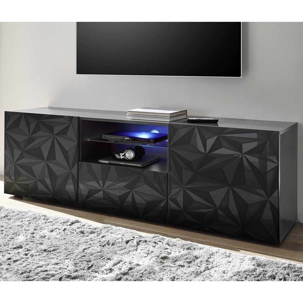 Arlon High Gloss TV Stand With 2 Doors 1 Drawer In Grey And LED
