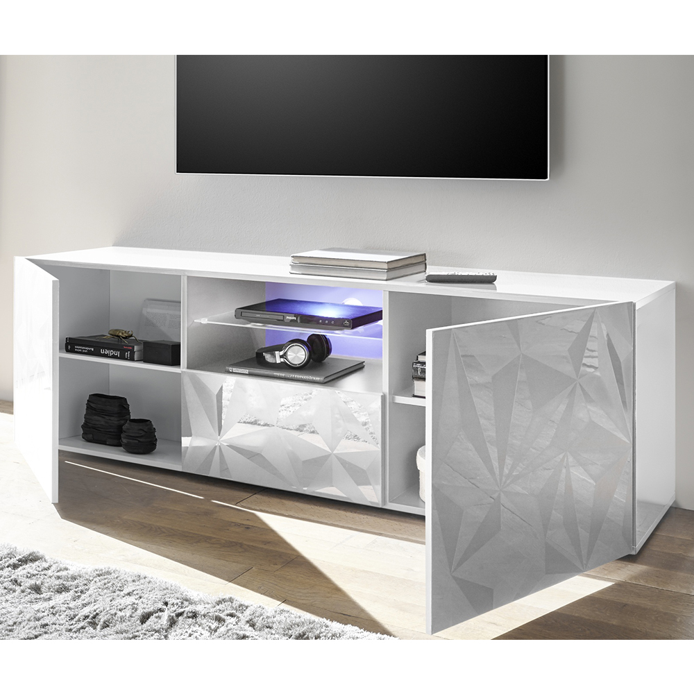Arlon High Gloss TV Stand With 2 Doors 1 Drawer In White And LED