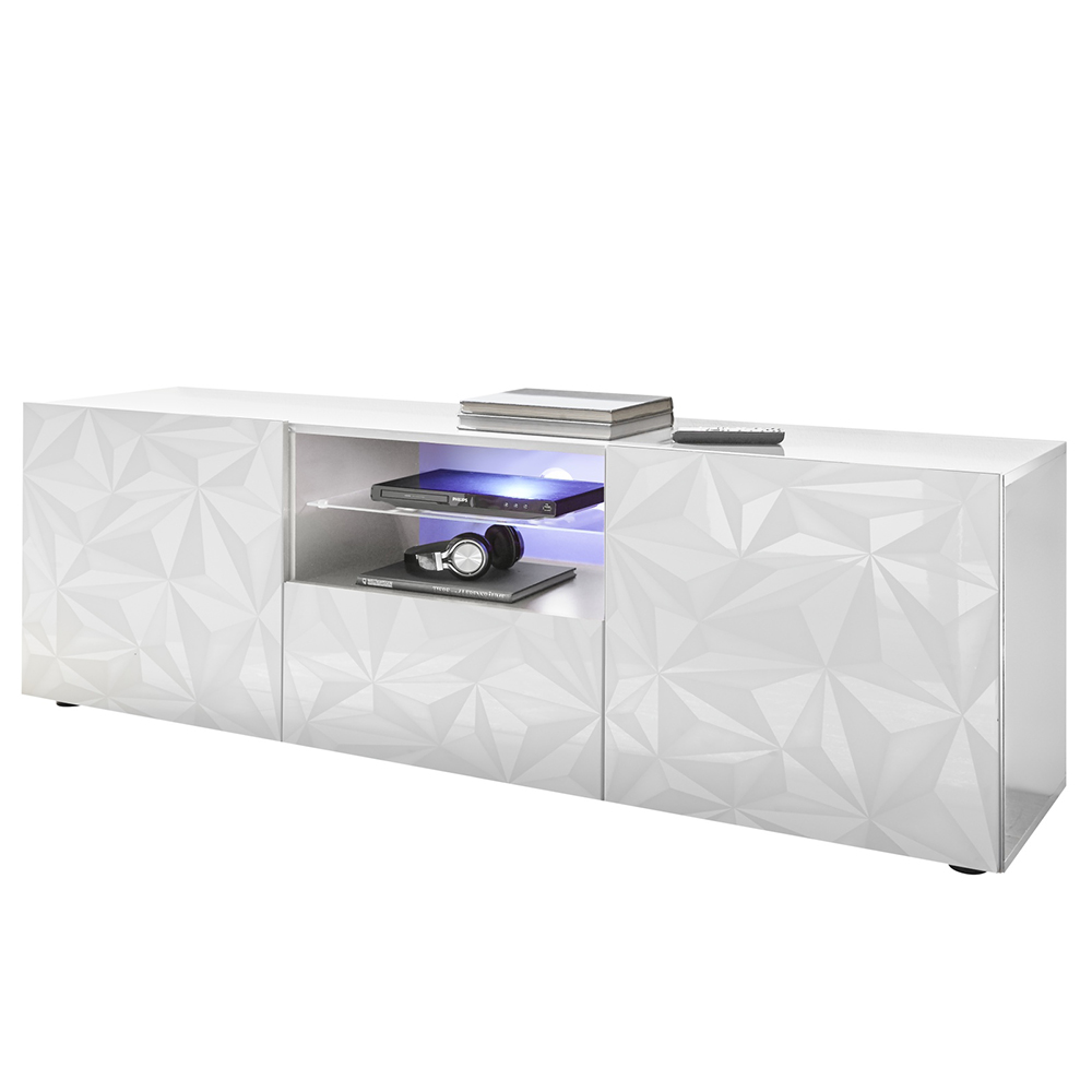Arlon High Gloss TV Stand With 2 Doors 1 Drawer In White And LED