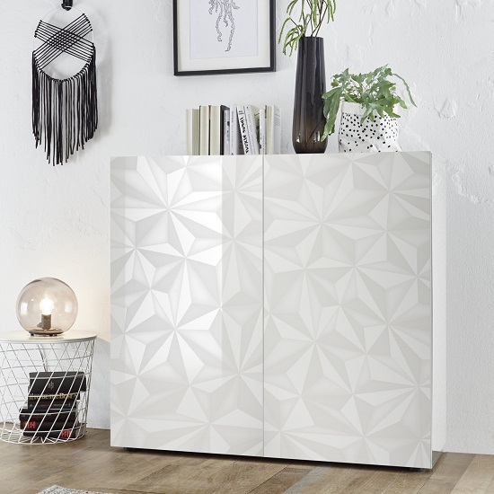 Arlon Modern Highboard In White High Gloss With 2 Doors