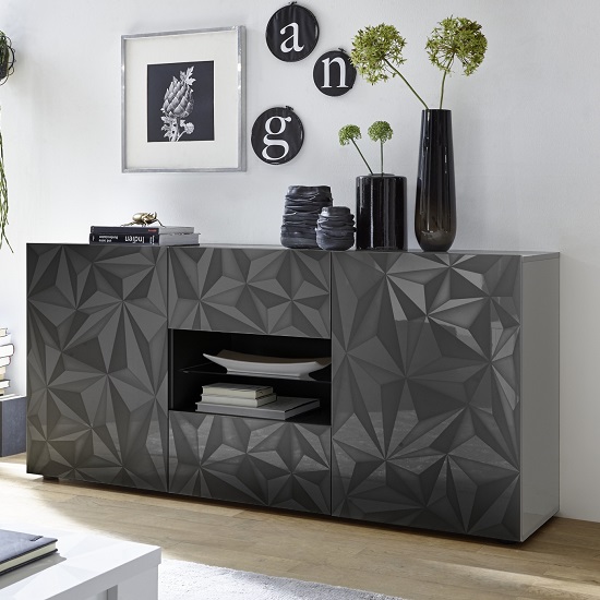 Photo of Arlon sideboard in grey high gloss with 2 doors with led