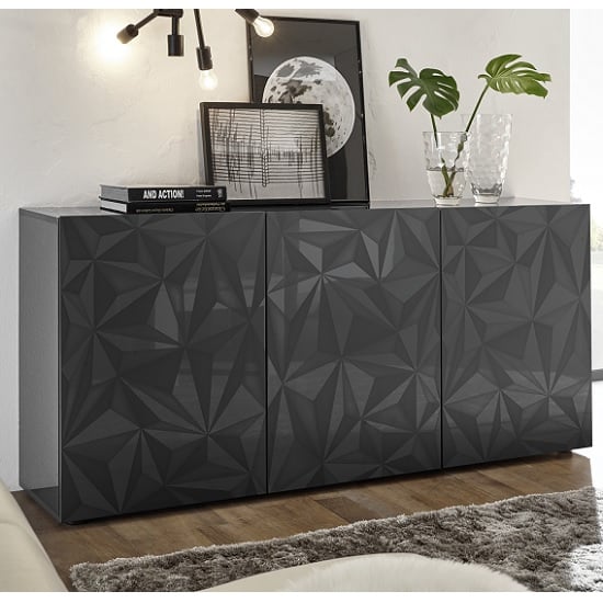 Photo of Arlon modern sideboard in grey high gloss with 3 doors