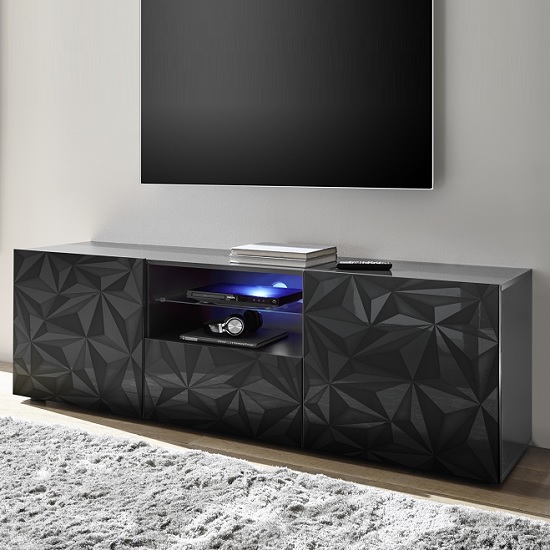 Read more about Arlon tv stand wide in grey high gloss with 2 doors and led