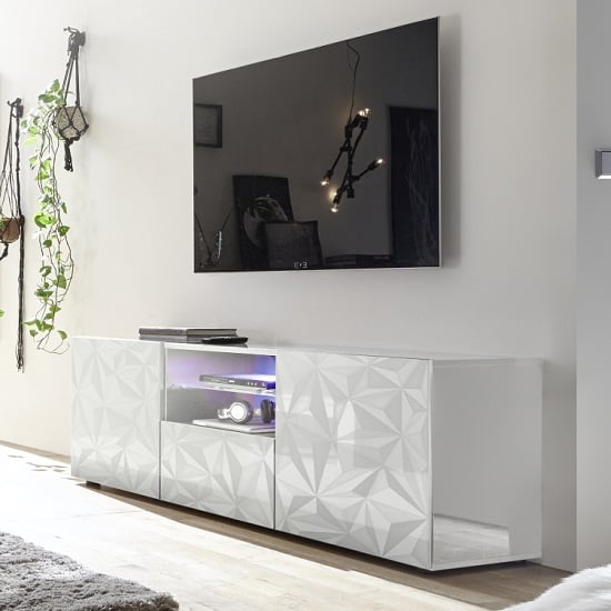 Read more about Arlon tv stand wide in white high gloss with 2 doors and led