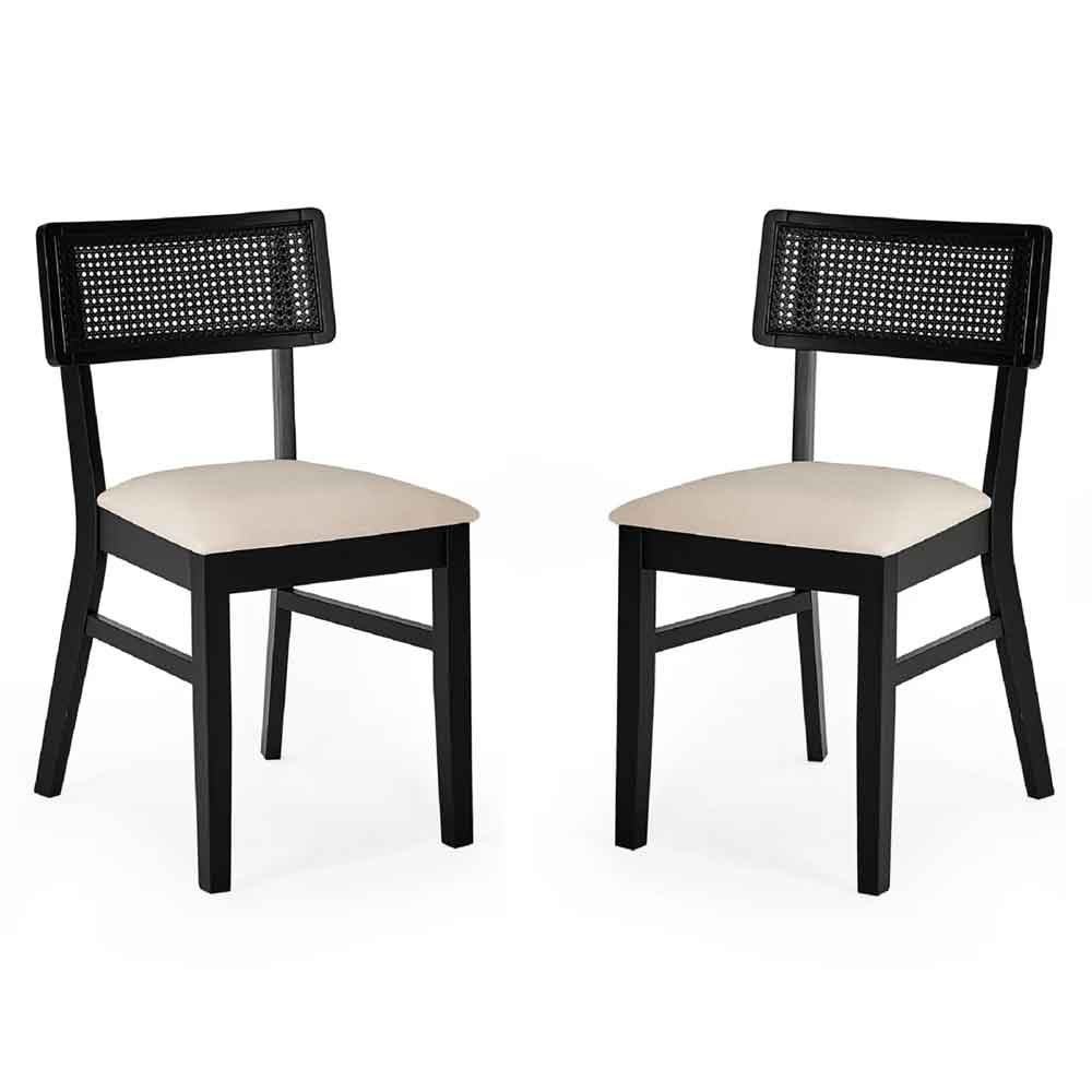 Arlune Satin Black Wooden Dining Chairs in Pair