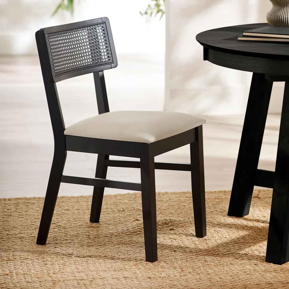 Arlune Satin Black Wooden Dining Chairs in Pair