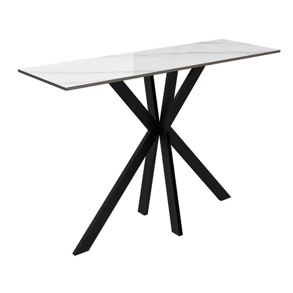 Armada Rectangular Ceramic Console Table In White Marble Effect