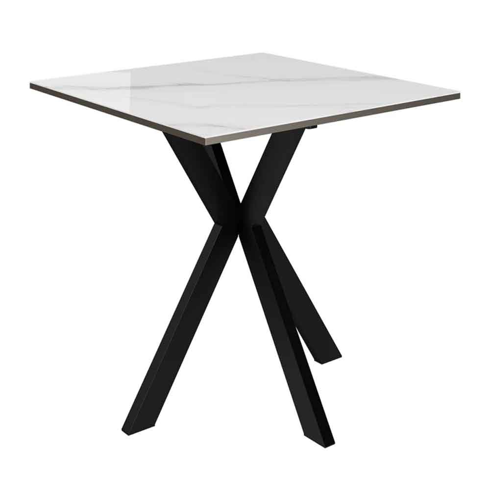 Armada Square Ceramic Side Table In White Marble Effect