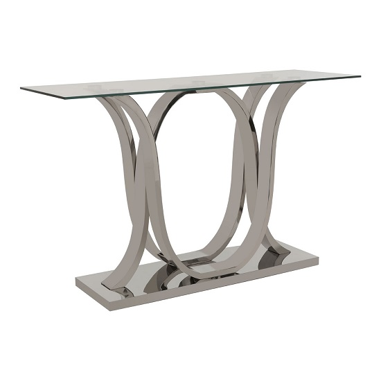 Armando Glass Console Table With Curved Stainless Steel Base