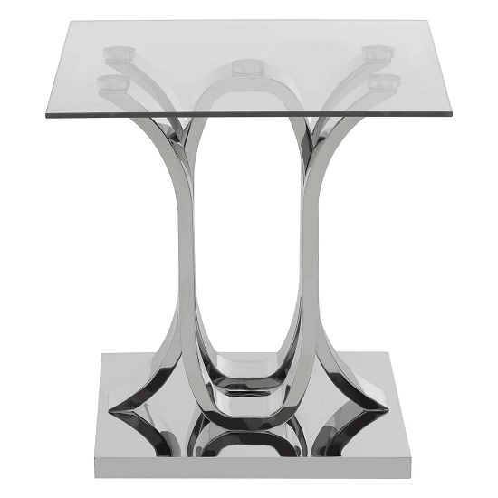 Armanda Glass End Table With Curved Stainless Steel Base   _2